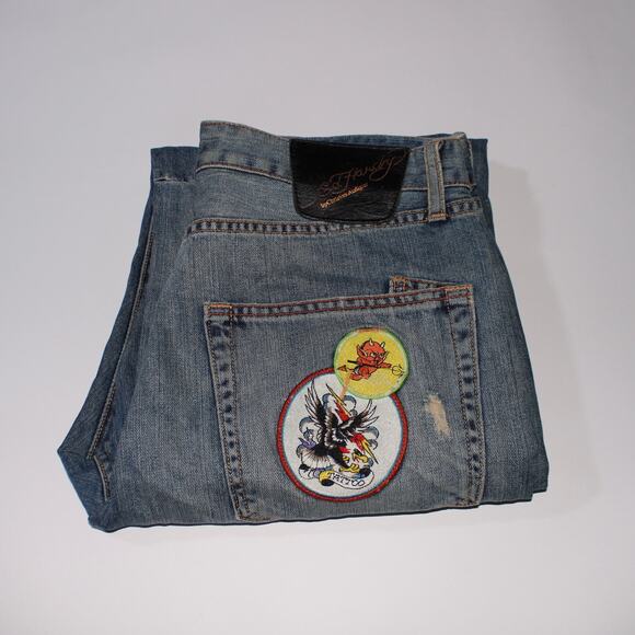 Ed Hardy Christian Audigier Embroidered 34 X 34 Jeans - Picture 1 of 7